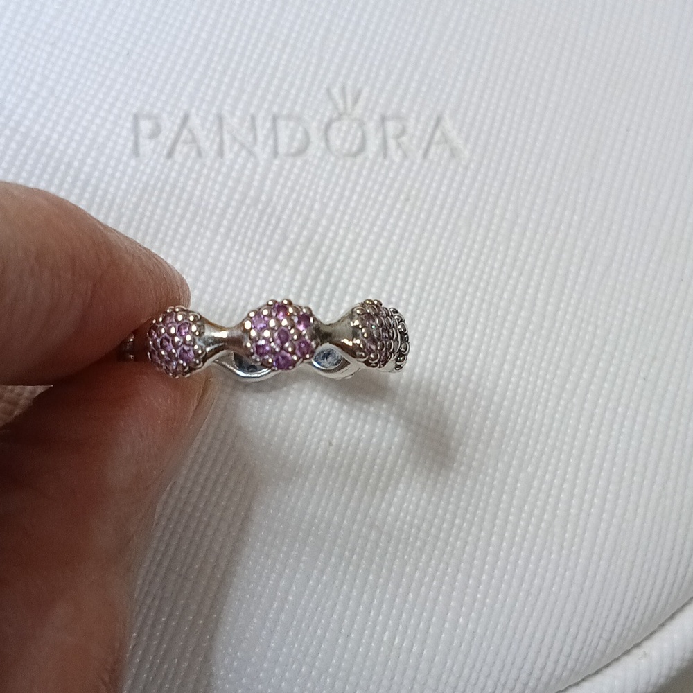 Pandora Vintage Stirling Silver 8 Pod Pave Fancy Purple CZ Ring